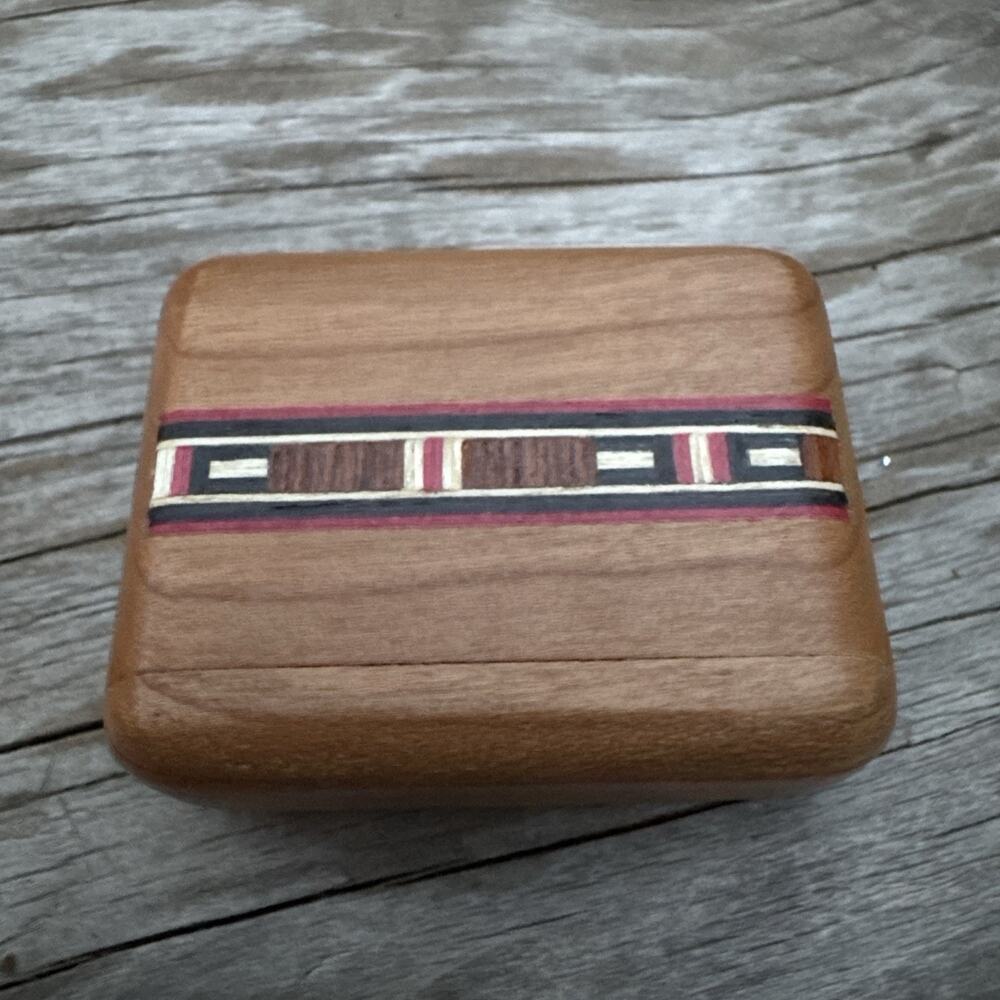 Vintage Heartwood Creations Wooden Marquetry Secret Box Mini Sliding Lid